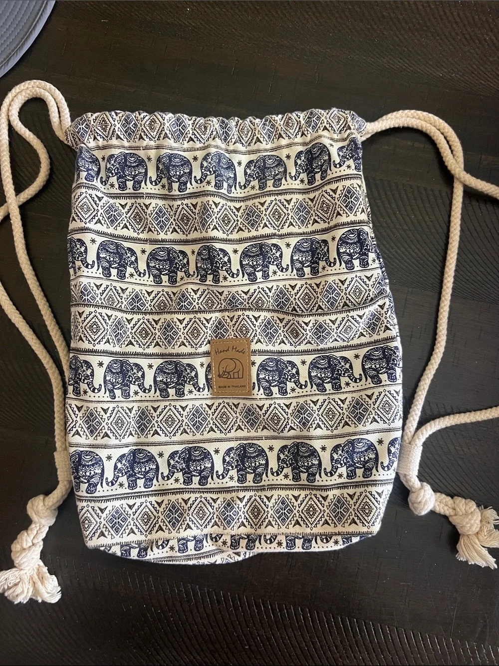 Handmade Elephant drawstring bag from Thailand